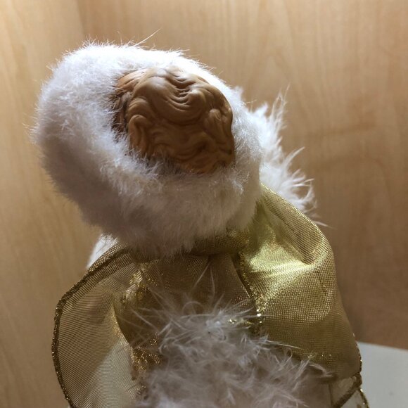 Vintage Porcelain Standing Angel with White Feather Wings & Gold Gown 14 Inches - Picture 9 of 12